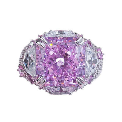 Mujing Jewelry European 5ct and American new S925 sterling silver 12*12 imported high carbon diamond pink diamond fashion luxury inlaid ring for women-Mix MIx Style