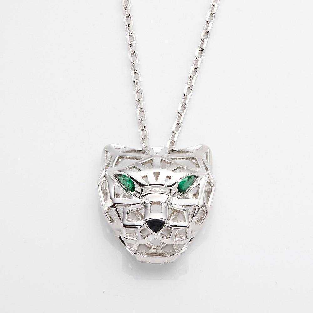 2021 Cross-border New Hollow Leopard Head Necklace Gold-plated Green-eyed Leopard Pendant Punk Style Unisex Sweater Chain-Mix MIx Style