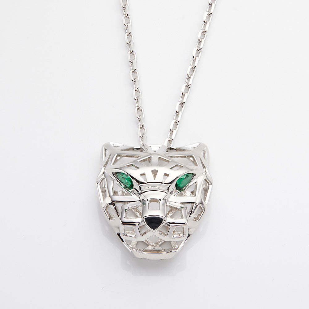 2021 Cross-border New Hollow Leopard Head Necklace Gold-plated Green-eyed Leopard Pendant Punk Style Unisex Sweater Chain-Mix MIx Style