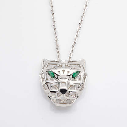 2021 Cross-border New Hollow Leopard Head Necklace Gold-plated Green-eyed Leopard Pendant Punk Style Unisex Sweater Chain-Mix MIx Style