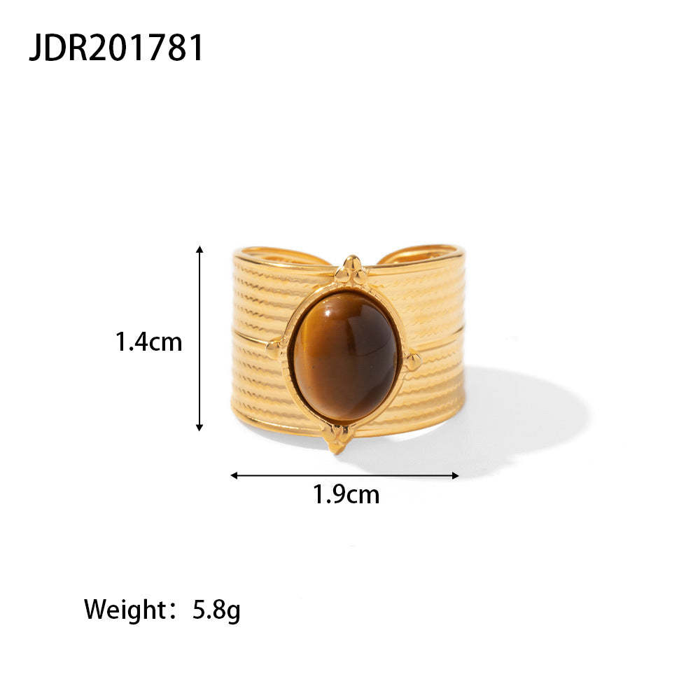 European and American retro stainless steel ring 18k gold plated ring inlaid with malachite jewelry wholesale-Mix MIx Style