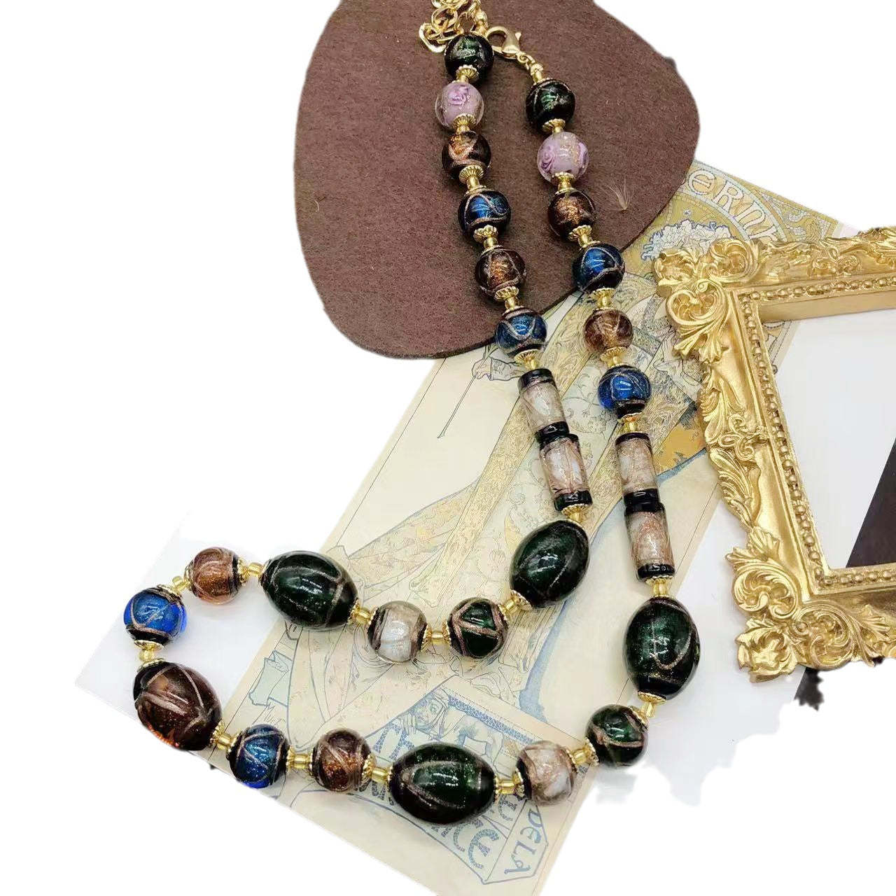 Green Colorful Vintage Retro Bid Beads Classic Luxury 18k Gold Plated Necklace Earring Bracelet Jewelry Set | Mix Mix Style-Mix MIx Style