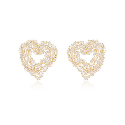 Korean style new earrings trendy niche design silver needle earrings trapezoidal zircon inlaid hollow love-shaped earrings-Mix MIx Style
