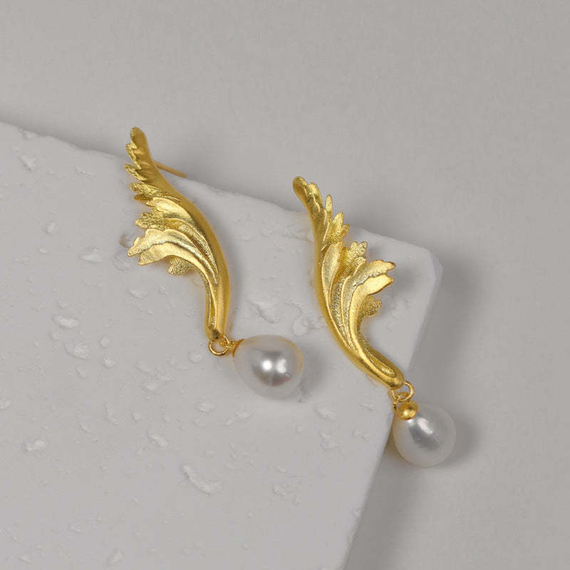 Irregular Timeless White Akoya Pearl Elegant 18k White/Vermeil Gold Plated Drop Earrings | Mix Mix Style-Mix MIx Style