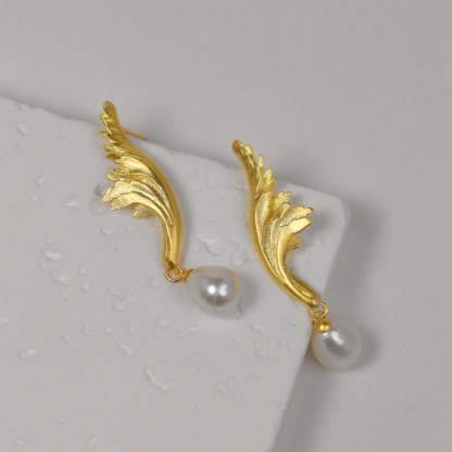 Irregular Timeless White Akoya Pearl Elegant 18k White/Vermeil Gold Plated Drop Earrings | Mix Mix Style-Mix MIx Style