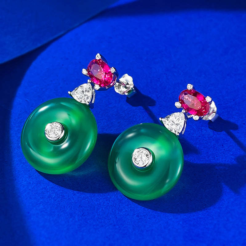 Circle Green & Pink Timeless Moissanite Diamonds Luxury 18k White Gold Plated Drop Earrings | Mix Mix Style-Mix MIx Style