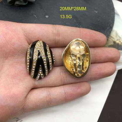 Black Stripes Vintage Elegant Pendant Diamonds Luxury 18k Gold Plated Necklace Earrings Jewelry Set | Mix Mix Style-Mix MIx Style