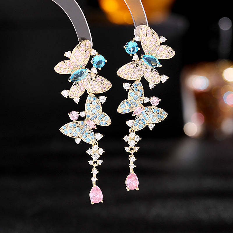 European and American fashion trend earrings, high-end, atmospheric water drop earrings, creative design, dancing butterfly earrings-Mix MIx Style