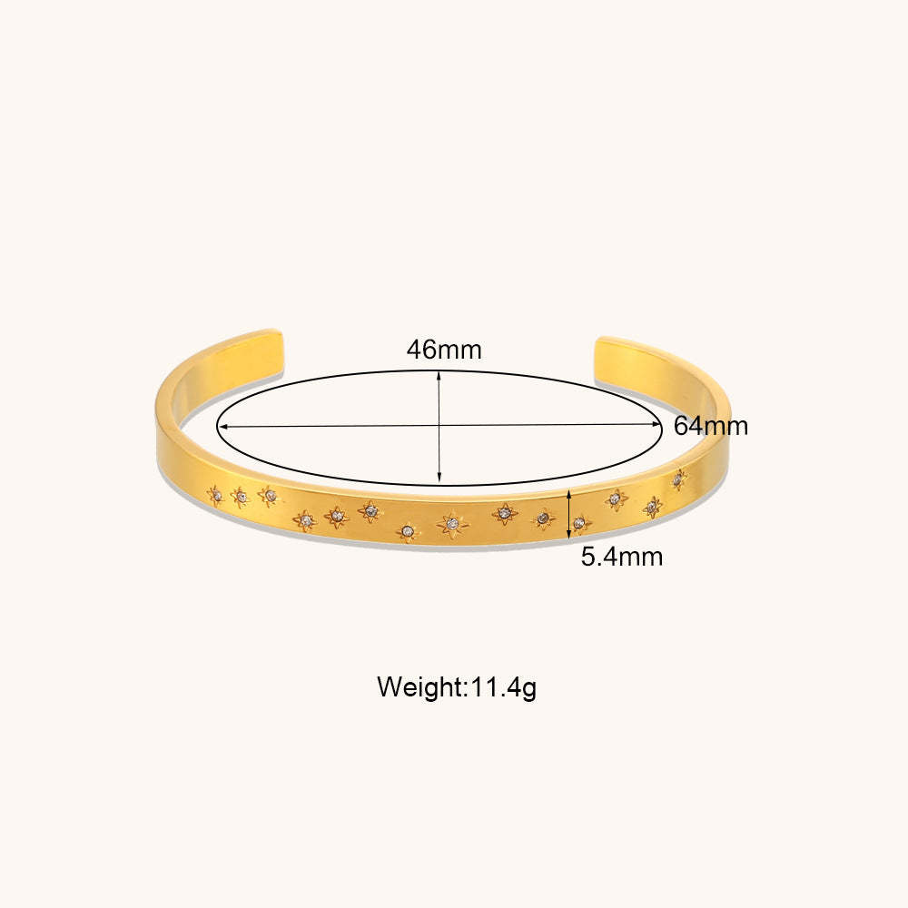 European and American cross-border hot selling eight-pointed star round zircon open bracelet stainless steel round edge five-pointed star zircon hand jewelry for women-Mix MIx Style