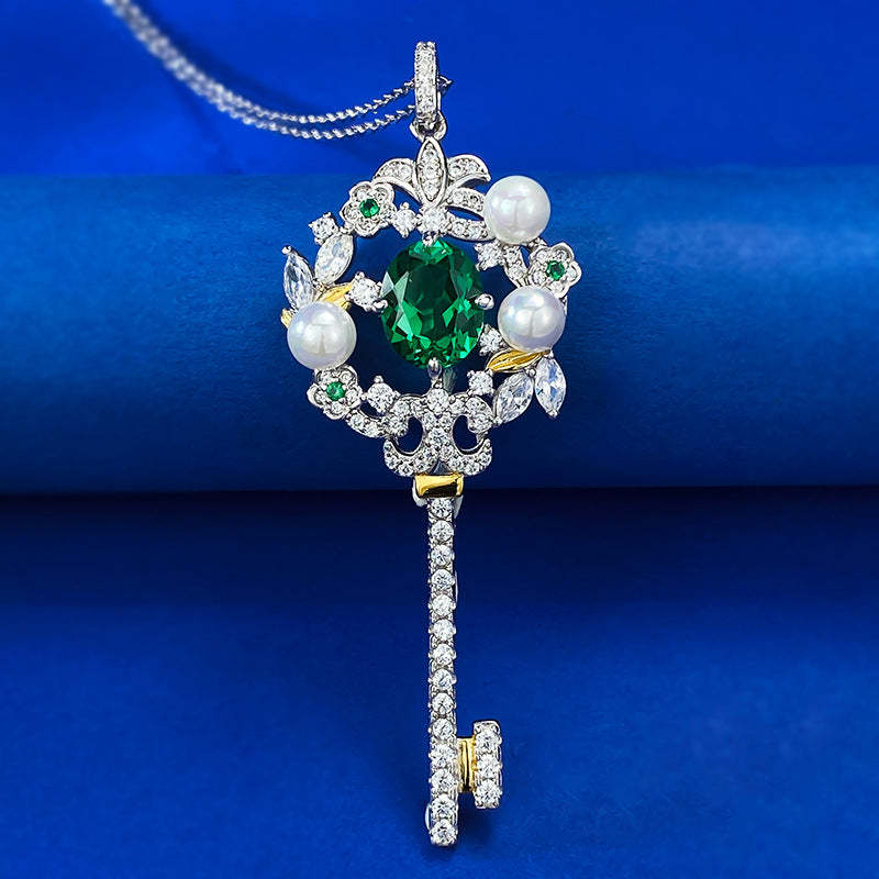 Mujing Jewelry 2023 New Key Pearl Model Simulated Emerald 8*10 Necklace Pendant Female Live Hot Sale-Mix MIx Style