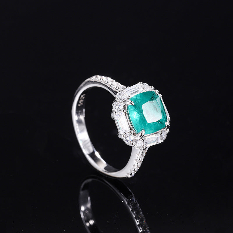 Aquamarine Blue Vintage Pendant Cushion Cut Diamond Luxury 18k White Gold Plated Necklace Earrings Ring Jewelry Set | Mix Mix Style-Mix MIx Style