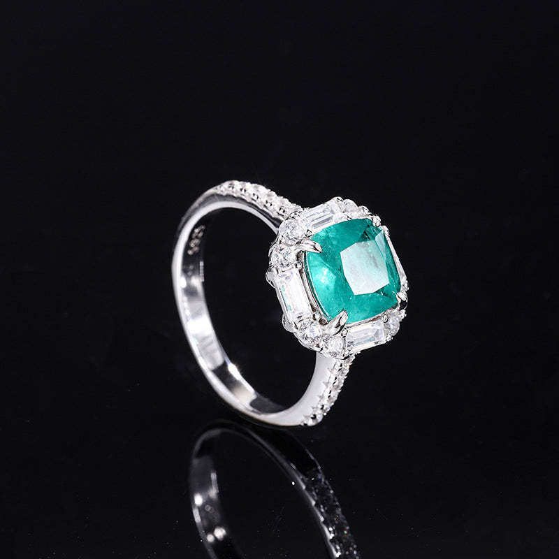 Aquamarine Blue Vintage Pendant Cushion Cut Diamond Luxury 18k White Gold Plated Necklace Earrings Ring Jewelry Set | Mix Mix Style-Mix MIx Style