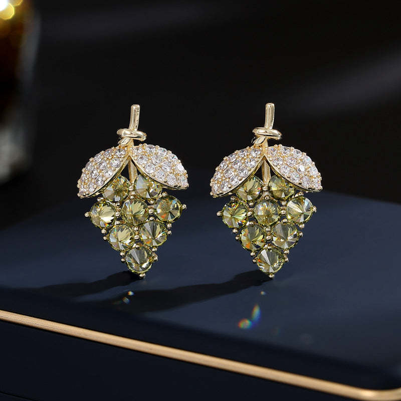 s925 silver summer fresh temperament earrings wholesale French high-end niche simple versatile fruit grape earrings-Mix MIx Style