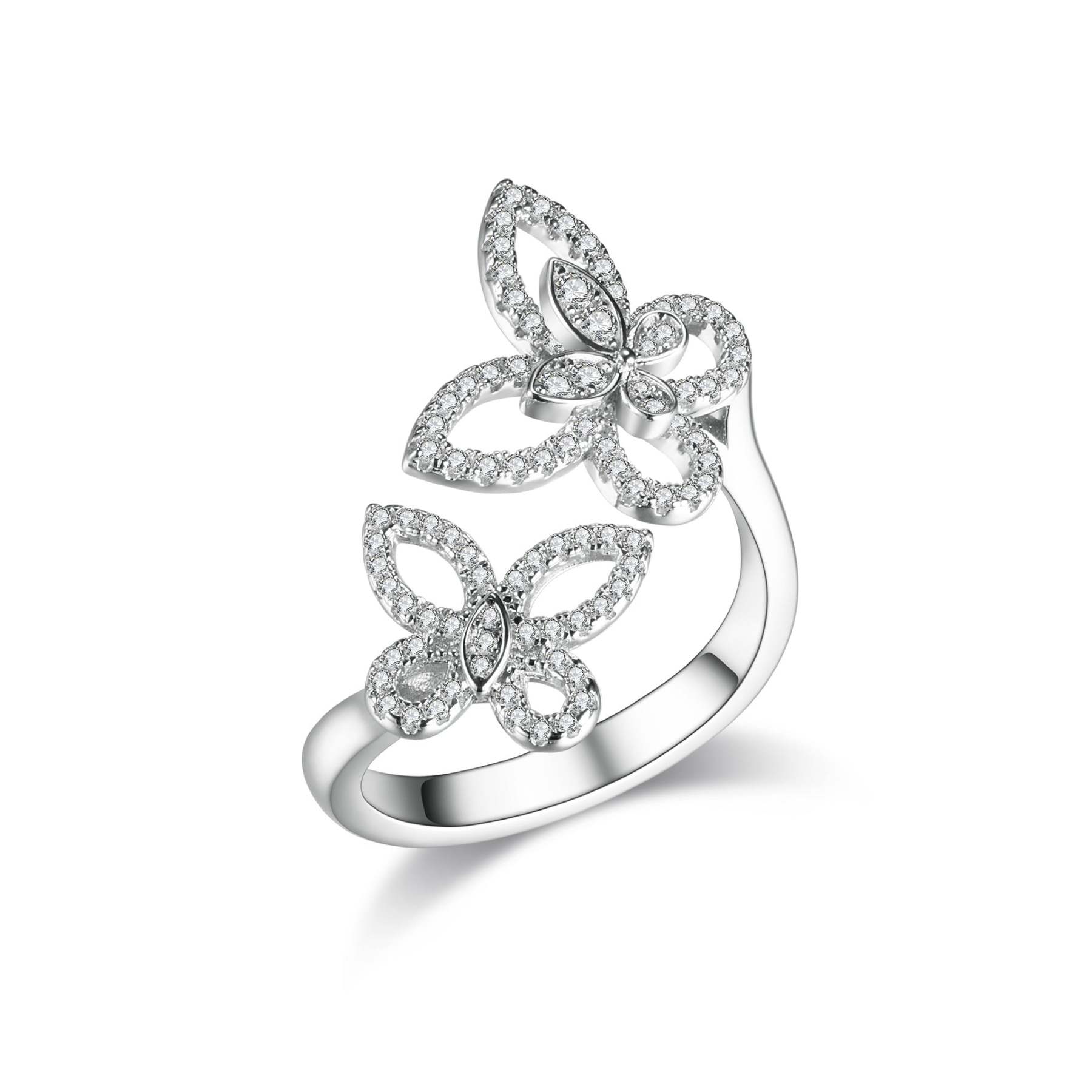 Phantom Butterfly Sterling Silver Ring Two Butterflies Hollow Multi-Play Open Ring 925 Silver High Carbon Diamond Light Luxury Sweet-Mix MIx Style