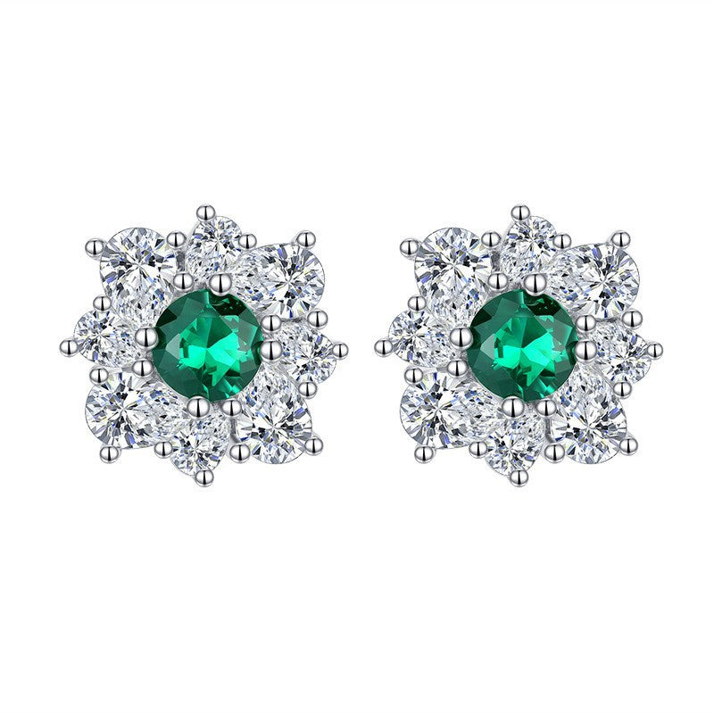 Green - Pink - Blue Flower Dazzling Round Moissanite Diamonds 1ct Elegant 18k White Gold Plated Stud Earrings | Mix Mix Style-Mix MIx Style