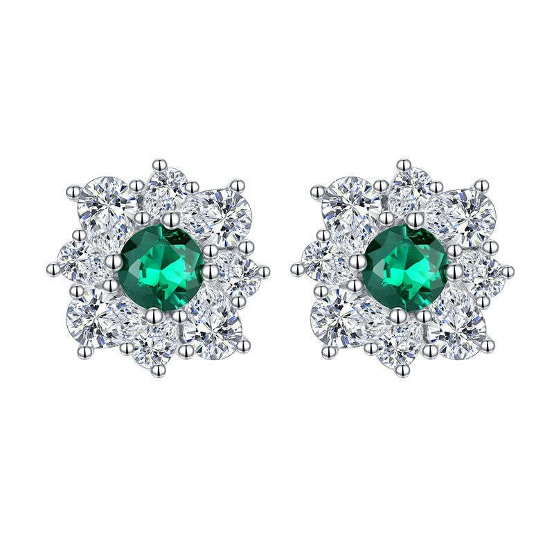 Green - Pink - Blue Flower Dazzling Round Moissanite Diamonds 1ct Elegant 18k White Gold Plated Stud Earrings | Mix Mix Style-Mix MIx Style