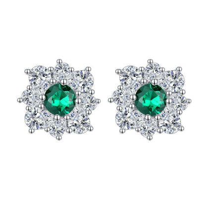Green - Pink - Blue Flower Dazzling Round Moissanite Diamonds 1ct Elegant 18k White Gold Plated Stud Earrings | Mix Mix Style-Mix MIx Style