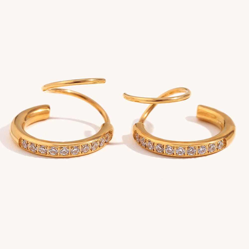 Spiral Circlle Trendy Moissanite Diamonds 18k Vermeil/White Gold Plated Retro Hoop Earrings | Mix Mix Style-Mix MIx Style