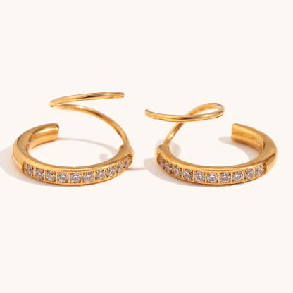 Spiral Circlle Trendy Moissanite Diamonds 18k Vermeil/White Gold Plated Retro Hoop Earrings | Mix Mix Style-Mix MIx Style