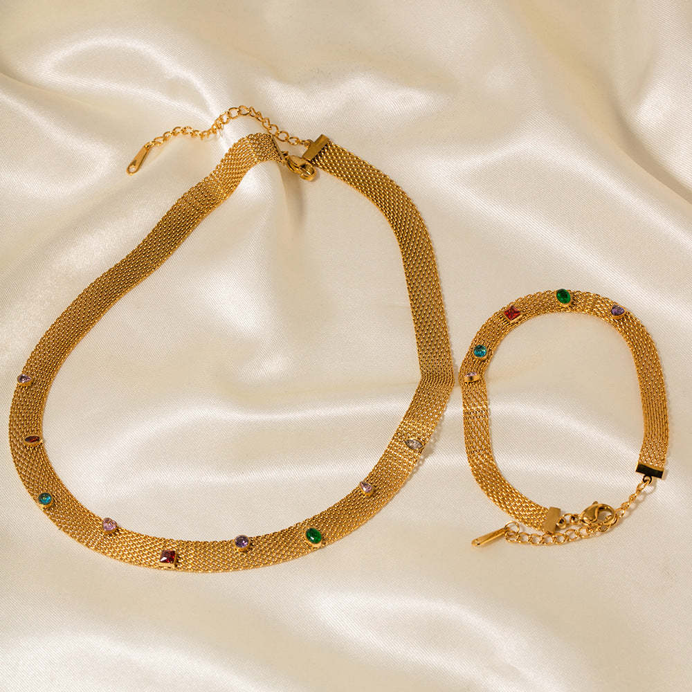 Vintage Jewellery 18K Gold Plated Gemstone Bracelet & Necklace Set | Mix Mix Style [Hot Seller]-Mix MIx Style