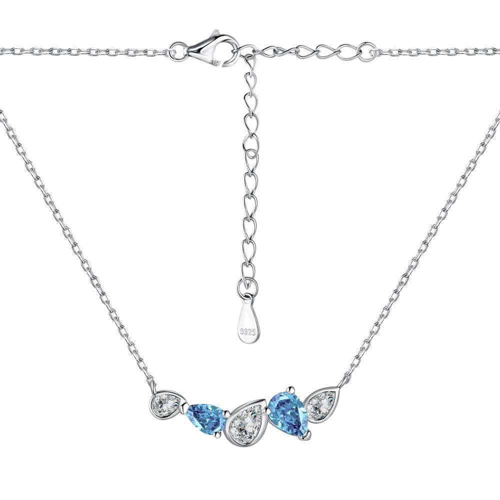 S925 sterling silver necklace female blue pink diamond water drop pear-shaped stitching design niche fashion exquisite versatile clavicle chain-Mix MIx Style