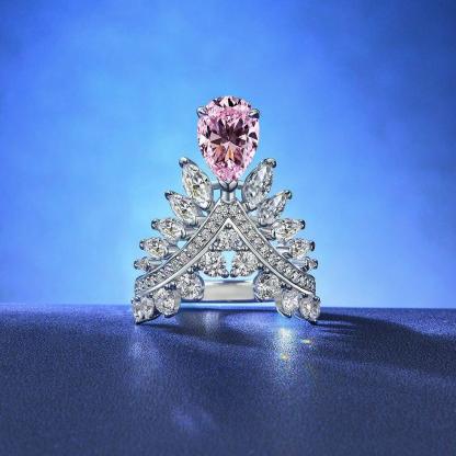 Moissanite Pink Diamond Pear Shape Feather Crown 2ct Wedding Ring-Mix MIx Style