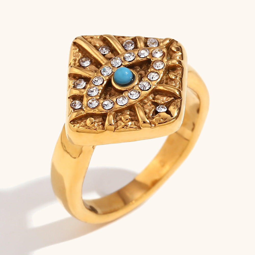 Blue Devils Eye Vintage Embellished Diamond Pendant Luxury 18k Gold Plated Necklace & Ring Jewelry Set | Mix Mix Style-Mix MIx Style