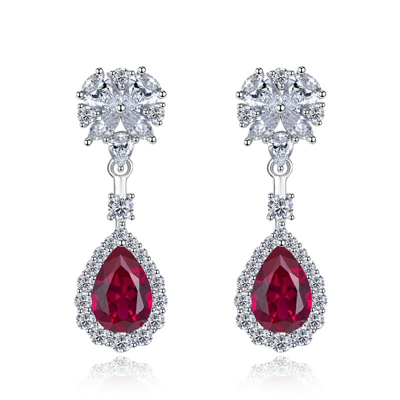 Red Dazzling Pear Cut Moissanite Diamonds Luxury 18k White Gold Plated Drop Earrings | Mix Mix Style-Mix MIx Style