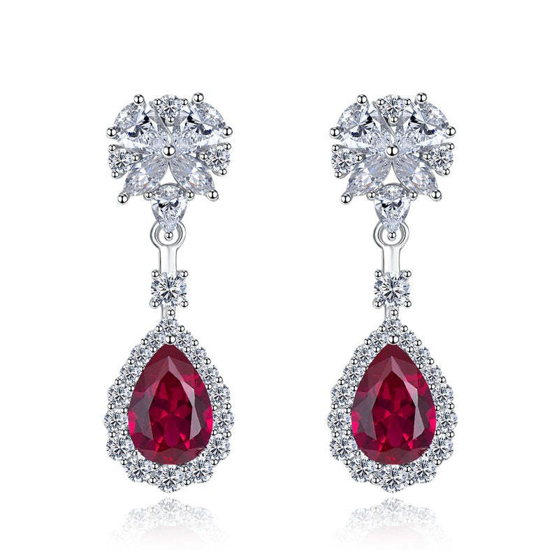 Red Dazzling Pear Cut Moissanite Diamonds Luxury 18k White Gold Plated Drop Earrings | Mix Mix Style-Mix MIx Style