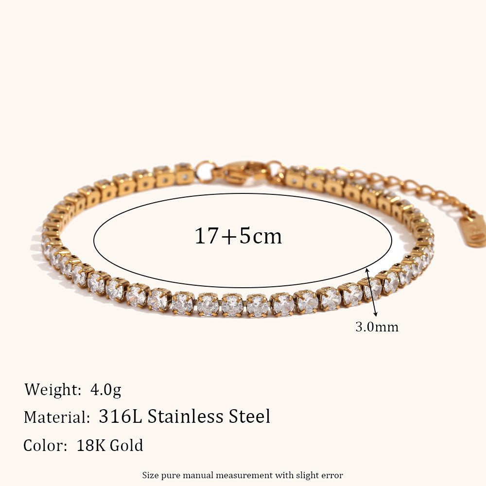 European and American cross-border hot selling fashion light luxury zircon chain bracelet stainless steel plated 18K gold simple hand jewelry-Mix MIx Style