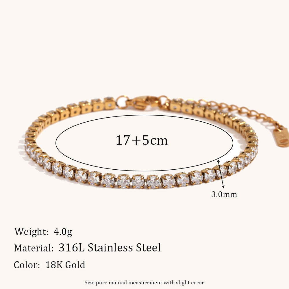 European and American cross-border hot selling fashion light luxury zircon chain bracelet stainless steel plated 18K gold simple hand jewelry-Mix MIx Style