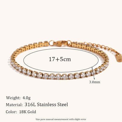 European and American cross-border hot selling fashion light luxury zircon chain bracelet stainless steel plated 18K gold simple hand jewelry-Mix MIx Style