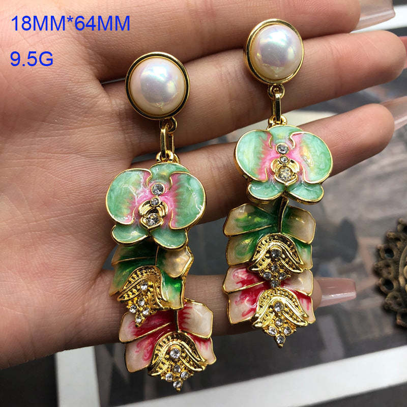 Multicolor Flowers Vintage Pendant Akoya Pearl Luxury 18k Gold Plated Necklace Earring Bracelet Jewelry Set | Mix Mix Style-Mix MIx Style