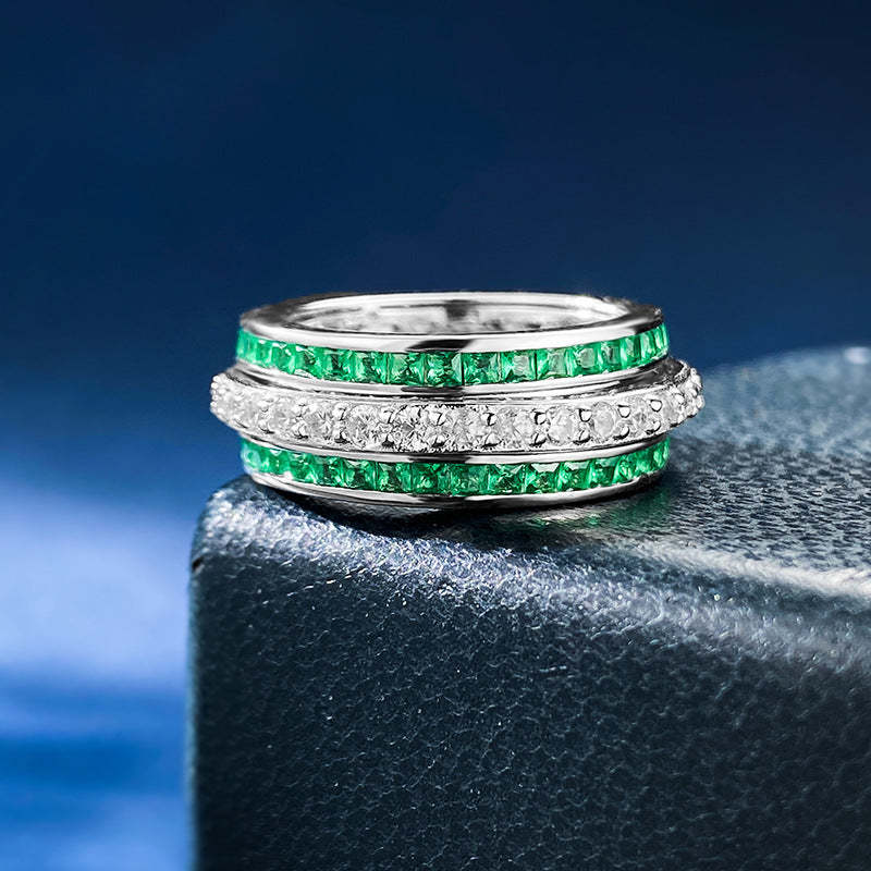 Trend Green Rotating Round Cut Moissanite Diamonds 18k White Gold Engagement Ring | Mix Mix Style-Mix MIx Style