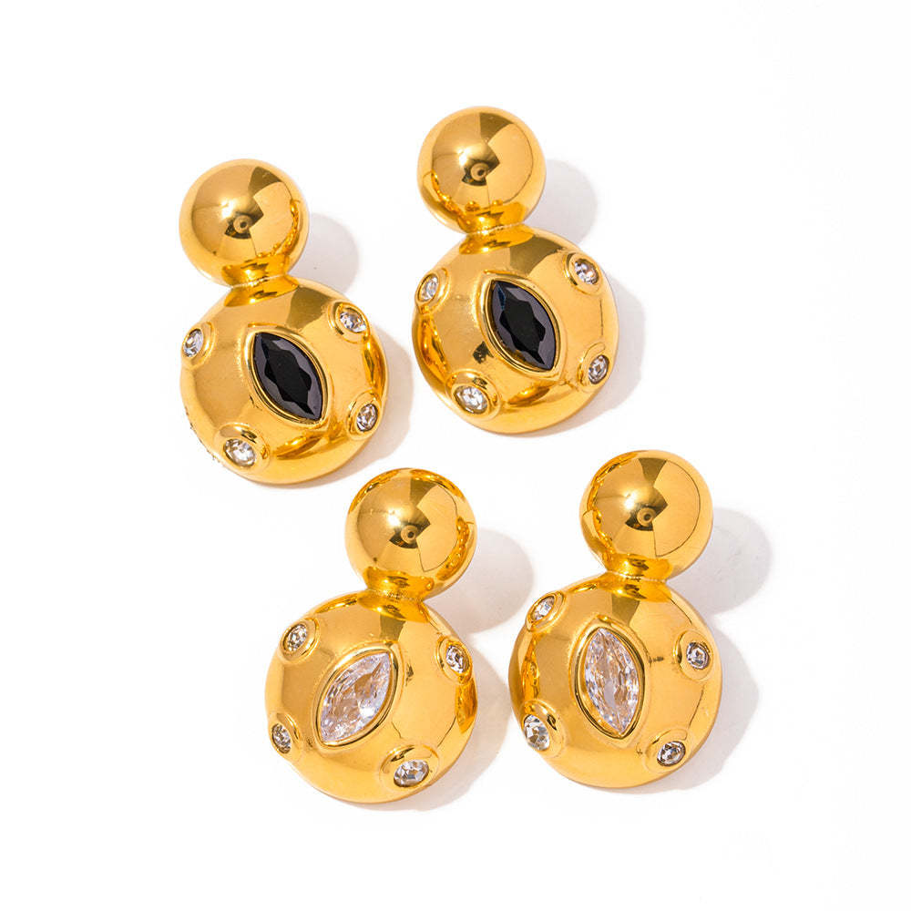 Circle Irregular White - Black Marquise Timeless Moissanite Diamonds Elegant 18k Vermeil Gold Plated Retro Drop Earrings | Mix Mix Style-Mix MIx Style