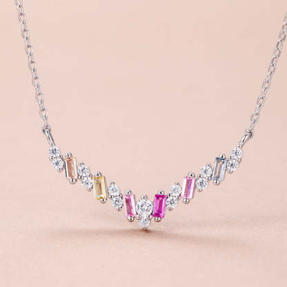 S925 sterling silver color necklace women's high-end trapezoidal rectangular zircon arrangement V-shaped design niche clavicle chain-Mix MIx Style