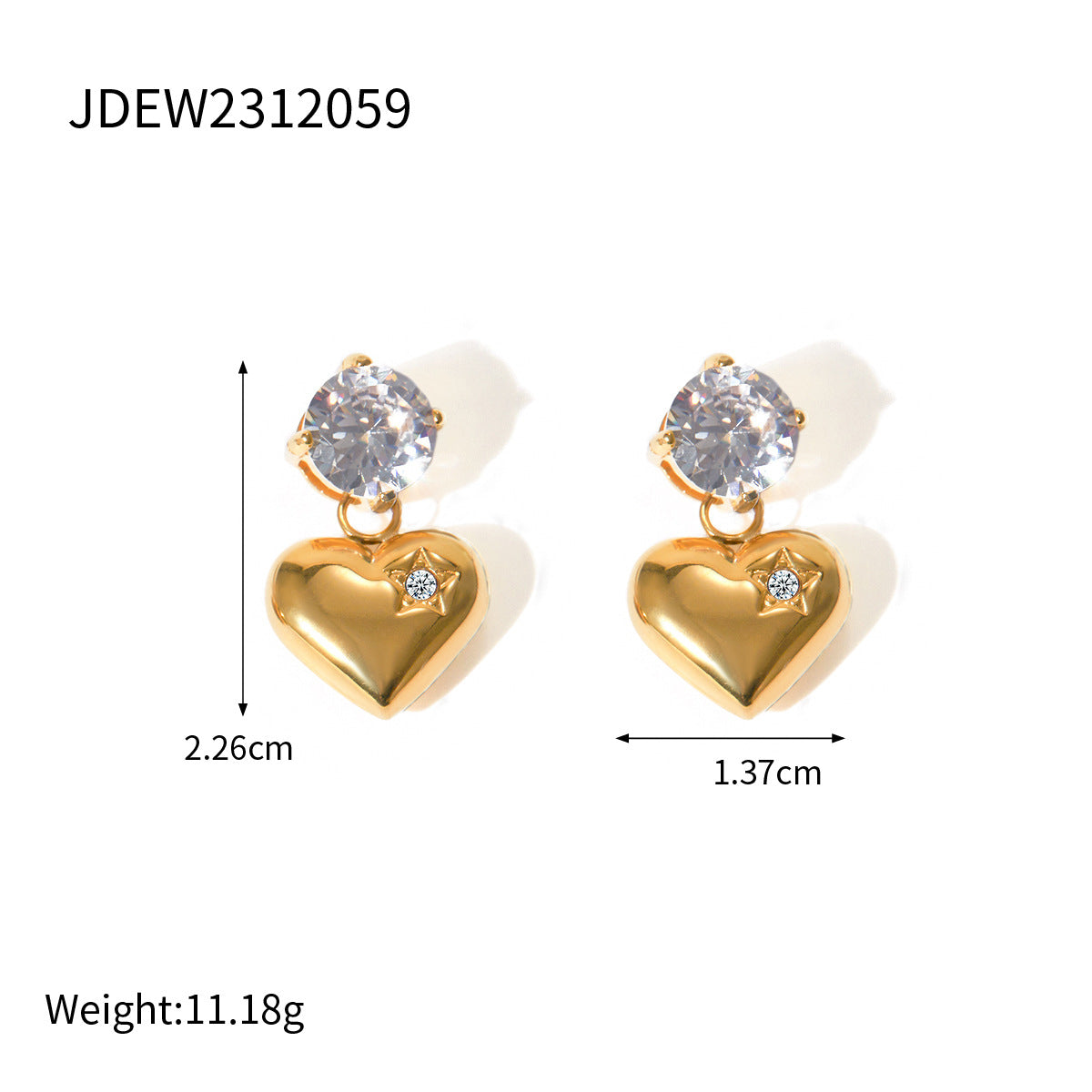 Love Glossy Heart Shaped Trendy Round Moissanite Diamond Elegant 18k Vermeil Gold Plated Drop Earrings | Mix Mix Style-Mix MIx Style