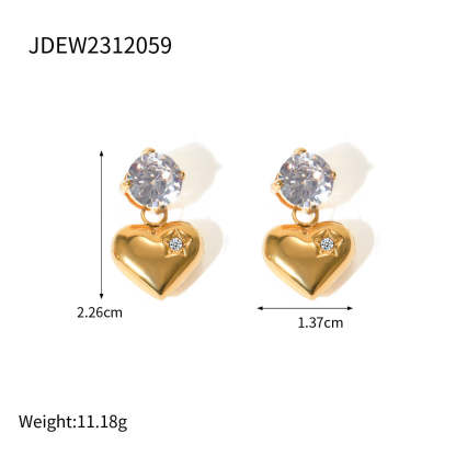 Love Glossy Heart Shaped Trendy Round Moissanite Diamond Elegant 18k Vermeil Gold Plated Drop Earrings | Mix Mix Style-Mix MIx Style