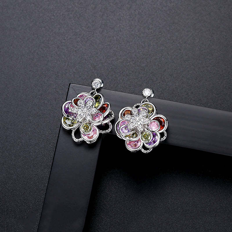Jinse ethnic style earrings earrings Yunnan colorful copper inlaid zircon earrings female European and American banquet multi-layered jewelry-Mix MIx Style