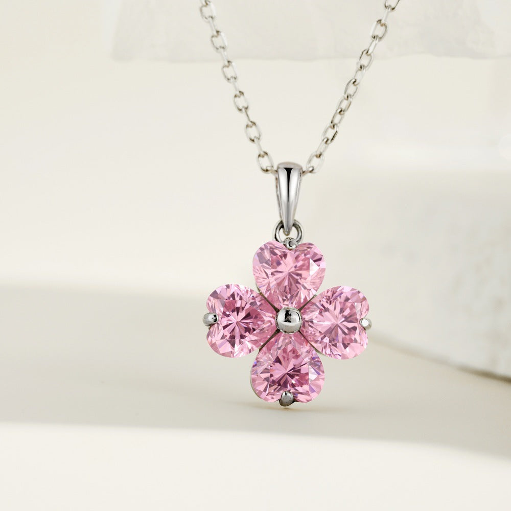 Linlang s925 sterling silver heart-shaped four-leaf clover necklace for women inlaid with love nano zircon fashion light luxury style clavicle chain-Mix MIx Style