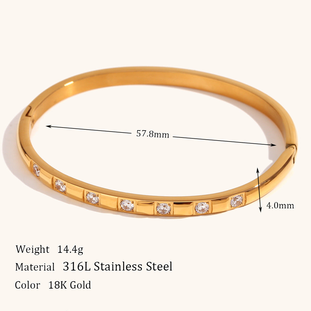 European and American cross-border hot selling zircon buckle bracelet jewelry stainless steel plated 18K gold simple light luxury bracelet jewelry-Mix MIx Style