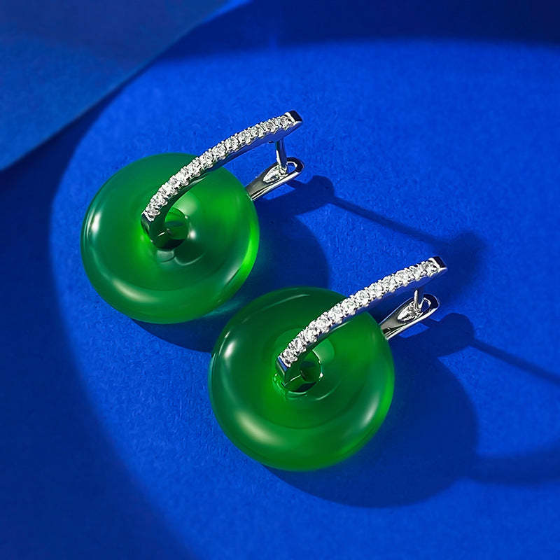 Circle Hollow Green & White Trendy Moissanite Diamonds Luxury 18k White Gold Plated Drop Earrings | Mix Mix Style-Mix MIx Style