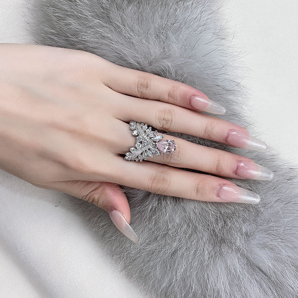 Moissanite Pink Diamond Pear Shape Feather Crown 2ct Wedding Ring-Mix MIx Style