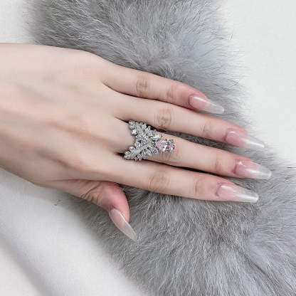 Moissanite Pink Diamond Pear Shape Feather Crown 2ct Wedding Ring-Mix MIx Style