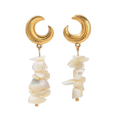 Timeless Moon White Irregular Gemstones Elegant 18k Vermeil Gold Plated Drop Earrings | Mix Mix Style-Mix MIx Style