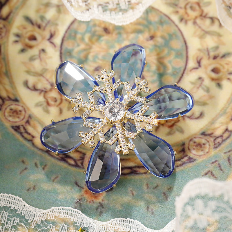 Xiliang Concubine live broadcast supply high-end blue flower brooch rotatable zircon snowflake brooch accessories corsage-Mix MIx Style