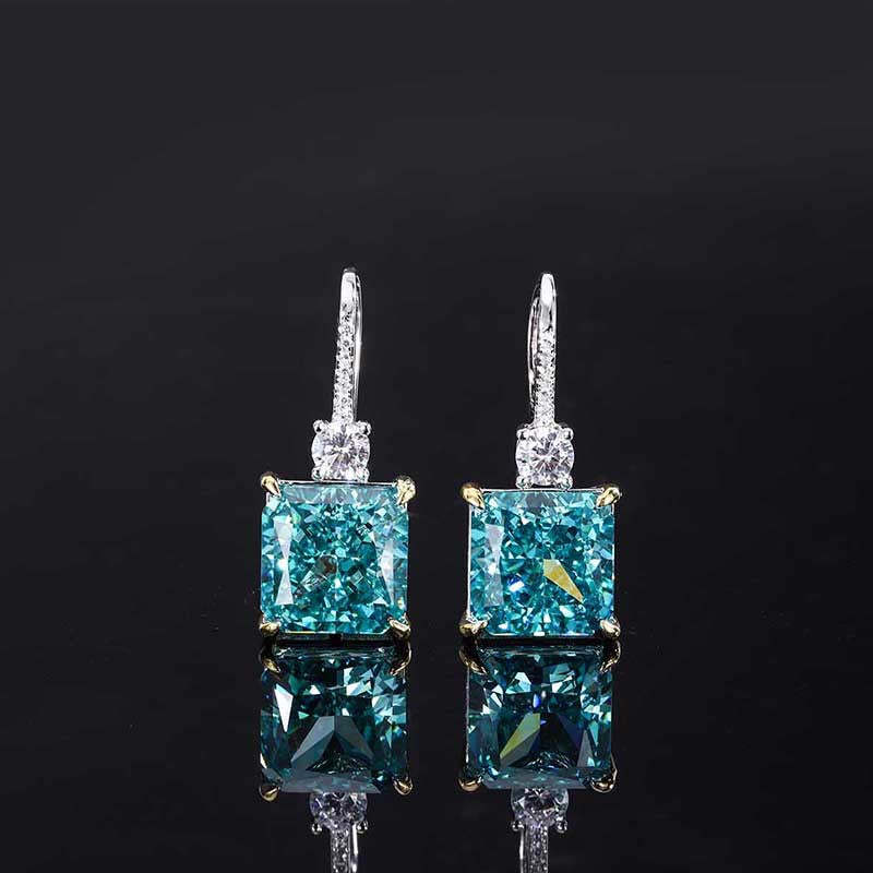 2023 Retro Style Hot Selling High Carbon Diamond Radiant Cut 10*10 Mint Green Handmade Inlay Set S925 Silver-Mix MIx Style