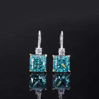 2023 Retro Style Hot Selling High Carbon Diamond Radiant Cut 10*10 Mint Green Handmade Inlay Set S925 Silver-Mix MIx Style