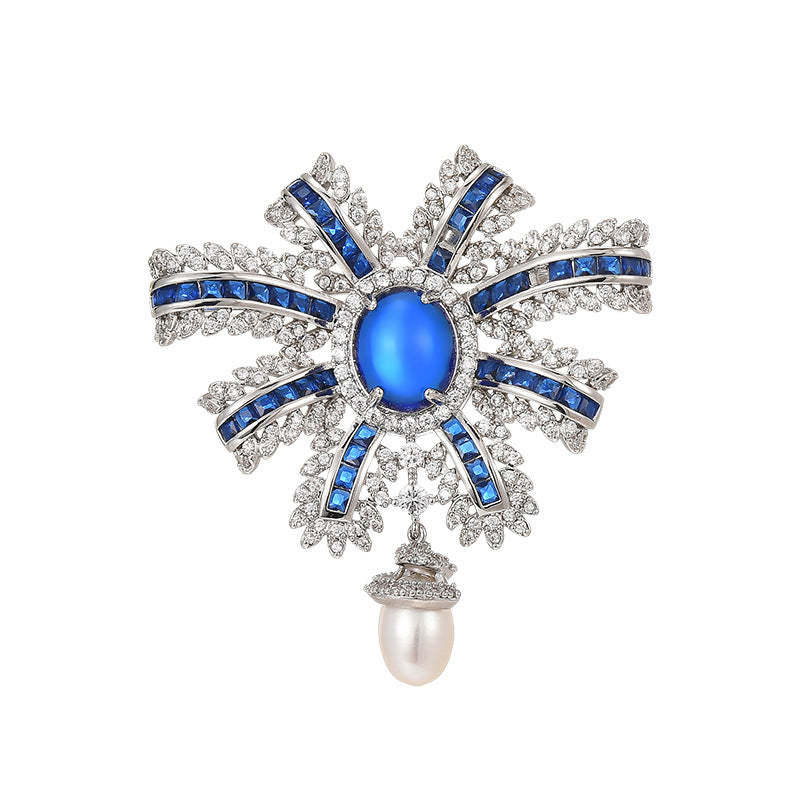 New freshwater pearl two-color blue zircon brooch high-end female exquisite personality brooch pin 2024 new trend-Mix MIx Style