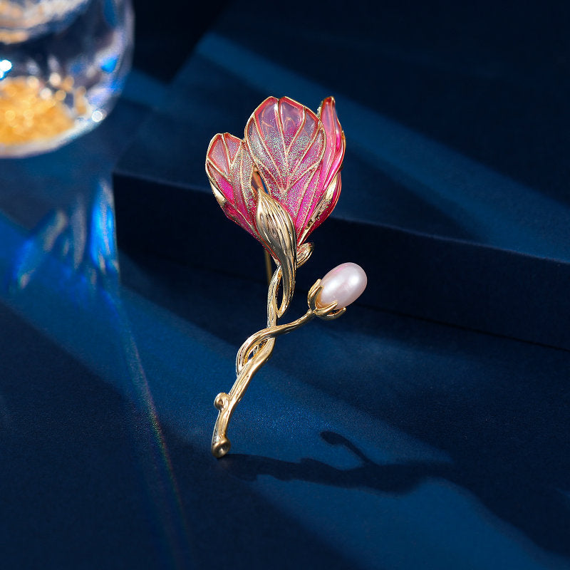 New elegant and high-end autumn and winter clothing accessories corsage fixed enamel color dripping magnolia brooch-Mix MIx Style